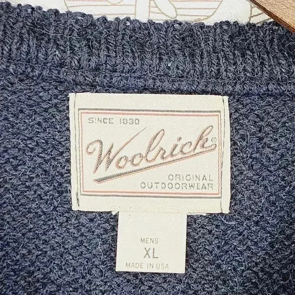 Woolrich Wool Aztec V neck Pullover Men's XL Sweater Navy Blue 9205 - Picture 5 of 8